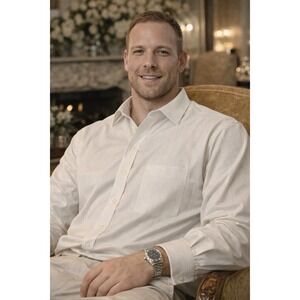 Sean John Mens White Herringbone Striped Dress Shirt XL 17 36/37 Button Front